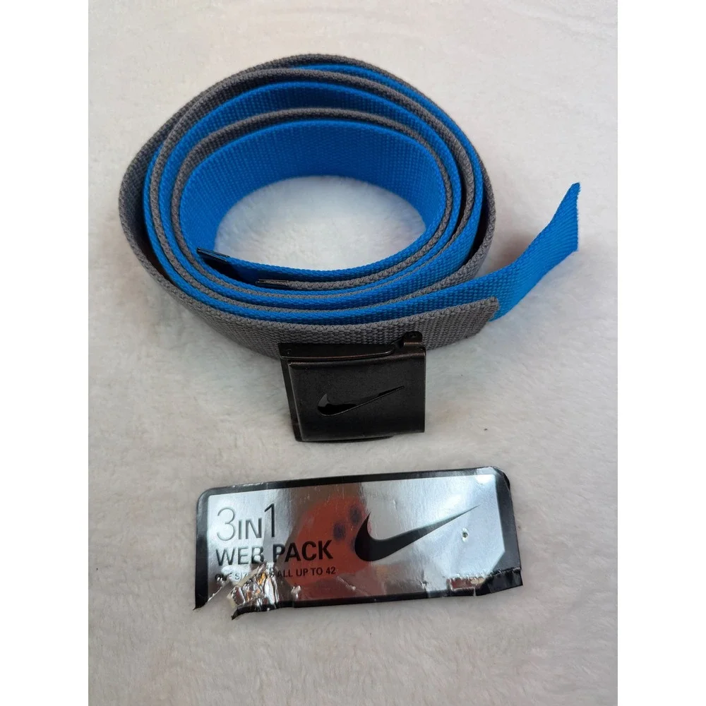 Nike Golf 3-in-1 Web Pack Belt Set Blue Grey Adjustable Cut to Fit Bottle Opener